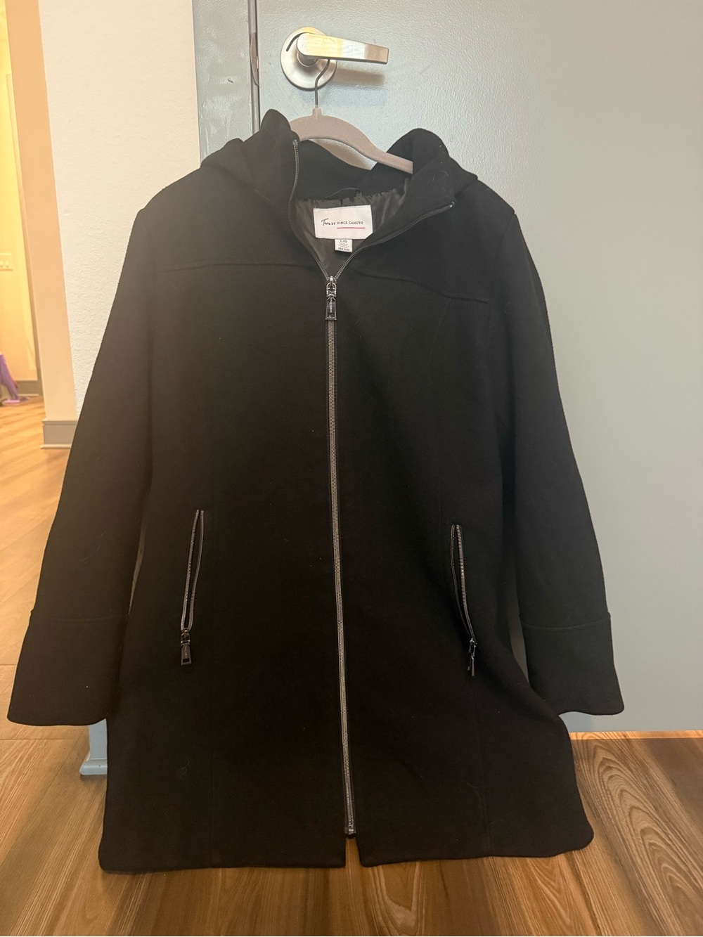 Vince Camuto Black Hooded Zip-Front Trench Coat
